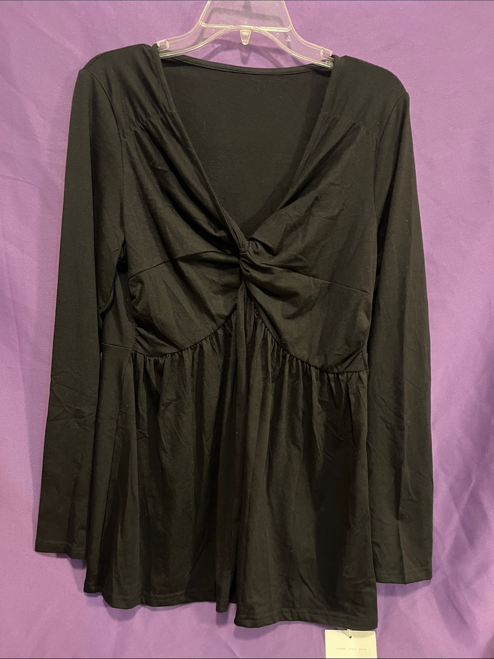 Black Twist-Front Long-Sleeve Women's Blouse